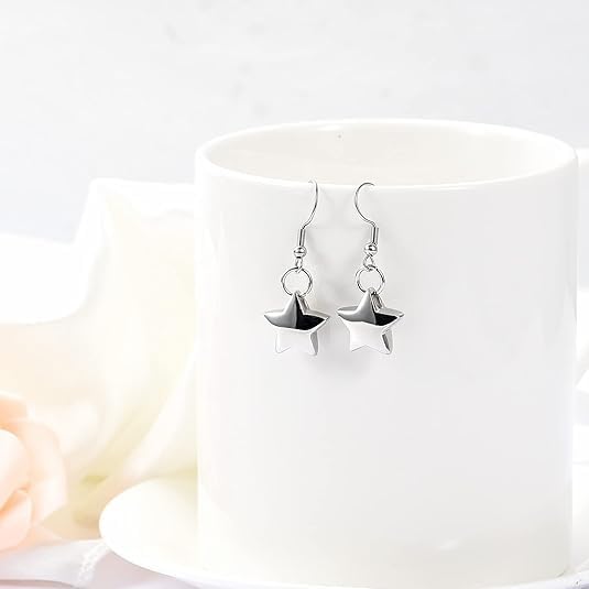 Heart Cremation Earring for Women Keepsake Memorial Urn Jewelry For Ashes - color: E-Sliver