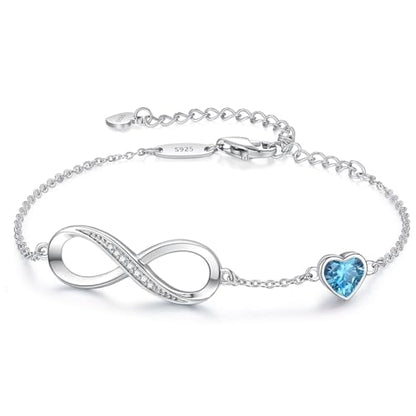 CDE 925 Sterling Silver Infinity Birthstone Bracelet Jewelry Gift for Women | Hypoallergenic,Non Tarnish,Heart CZ,Nickel-Free & Lead-Free,Anniversary Christmas Birthday Idea Gifts for Wife Girlfriend Her - color: 03-Mar.