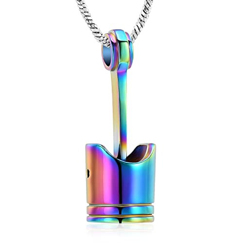 Yinplsmemory Mens Cremation Jewelry Motor Piston Urn Necklace for Ashes Keepsake Memorial Ashes Jewelry for Human/Pet Ashes - color: Rainbow