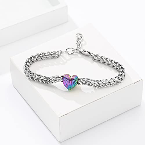 Heart Urn Link Bracelet for Ashes for Women Stainless Steel Cremation Jewelry Adjustable Keepsake Bangle Memorial Gift - color: E