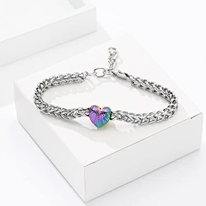 Heart Urn Link Bracelet for Ashes for Women Stainless Steel Cremation Jewelry Adjustable Keepsake Bangle Memorial Gift - color: E