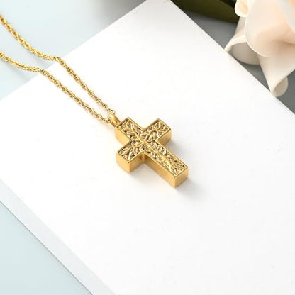 shajwo Tree of Life Cross Cremation Jewelry Urn Necklaces for Ashes | Memorial Ashes Pendant Necklace of Loved One Women Men Ashes Keepsake Necklace - color: Gold
