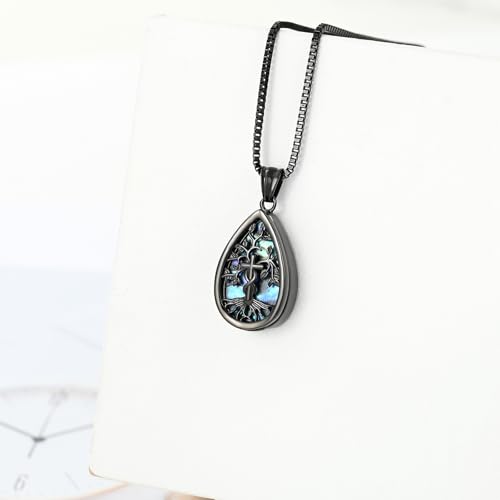 XSMZB Tree of Life Teardrop Cremation Jewelry for Human Pet Ashes Cross Urn Necklace for Ashes of Loved One Keepsake Pendant - color: Black
