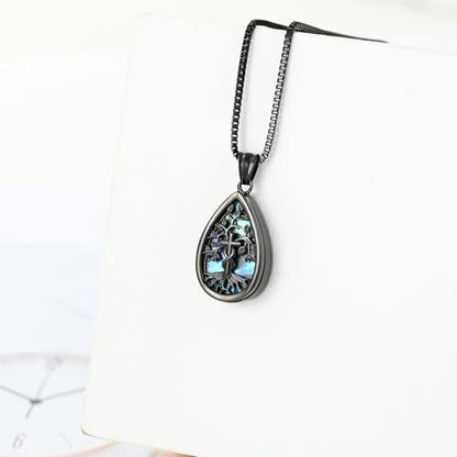 XSMZB Tree of Life Teardrop Cremation Jewelry for Human Pet Ashes Cross Urn Necklace for Ashes of Loved One Keepsake Pendant - color: Black