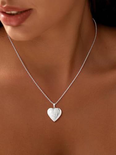 U7 Women Locket Necklace, Heart Photo Lockets Hold Picture, Gift Box Packed | Gold/Silver/Rose Locket Charm, Custom Picture and Engravement Heart Pendant, 20" Chain, Personalized Gift for Mom Wife Friend - color: 03# Platinum*2 Heart