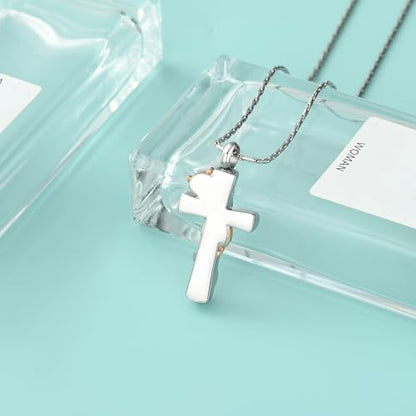 Cross Urn Necklaces for Men Women Cat Butterfly Cremation Jewelry for Ashes Stainless Steel Pet Memorial Ashes Pendant Keepsakes Jewelry - color: Rosegold