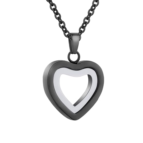 Glass Heart Cremation Urn Necklace for Ashes Stainless Steel Memorial Ash Pendant Keepsake Jewelry Cremation Jewelry for Women - color: Black