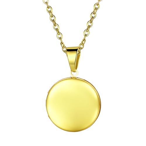 OIDEA Locket Necklace for Women: Gold Photo Lockets that Hold Picture Stainless Steel Necklace with Picture Inside Birthday Mothers Day Jewelry Gifts for Womens - color: round - gold