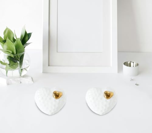 Set of 2 Elegant Small Heart-Shaped Ceramic Urn for Ashes – Perfect Keepsake Urns for Human Ashes, Mini Cremation Urn Box with Golden Heart Stopper
