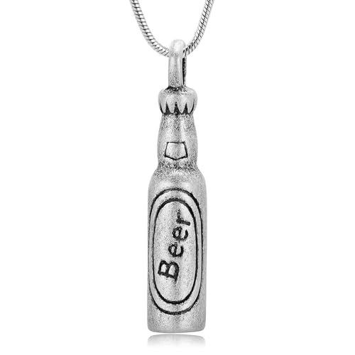 Imrsanl Cremation Jewelry for Ashes Bar Urn Necklace Pendant Memorial Ash Jewelry Beer Bottle Keepsake Jewelry for Ashes - color: Vintage Silver