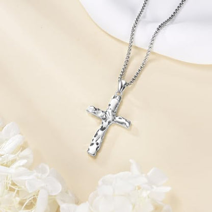 925 Sterling Silver Cross Necklace for Men & Women Crucifix Jesus/Cross Pendant with 22"+2" Stainless Steel Chain Jewelry Gift for Christmas, Father's Day, Mother's Day, Birthday-Gift Box Included - style: A02 Cross