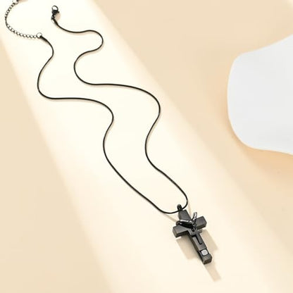 Cross Cremation Jewelry Urn Necklace for Human Ashes for Women Men Memorial Ashes Keepsake Birthstone Pendant - color: Black-Black
