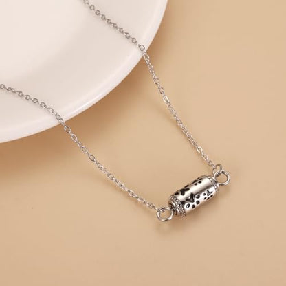 Pet Cremation Jewelry Stainless Steel Paw Print Tube Urn Necklace For Cat Dog Ashes Necklace For Women Keepsake With Filling Kits - color: Necklace