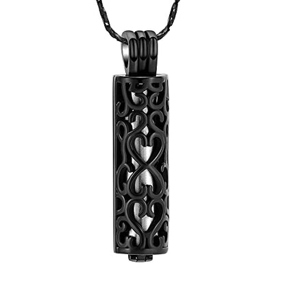 Imrsanl Cylinder Cremation Urn Necklace for Ashes of Loved One - color: Black Silver