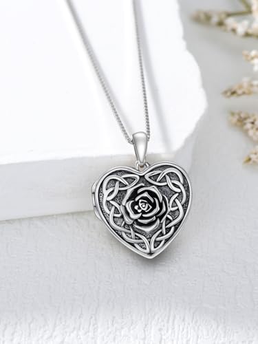 Dorunmo Locket Necklace 925 Sterling Silver Pictures Photo Keep Someone Near to You Custom Lockets Mother's Day Jewelry Personalized Photo Locket Gifts - color: A-Rose-Celtic, style: Locket Only