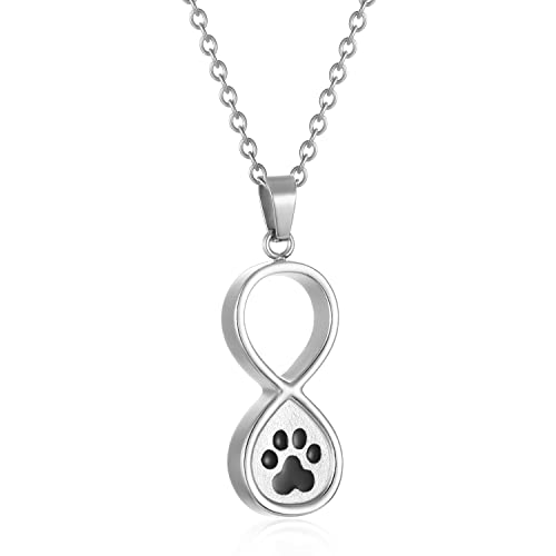 Infinity Pet Urn Necklace for Ashes Dog Cat Paw Print Eternal Love Cremation Jewelry Keepsake Ashes Necklace Stainless Steel Memorial Urn Pendant Necklace Infinite Shape Funeral Urn Necklace - color: Silver