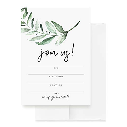 Bliss Collections 25 Greenery Invitations With Envelopes For All Occasions | Invites Perfect For: Weddings, Bridal Showers, Engagement, Birthday Party Or Special Event, Fill In Rustic Invites - style: Rustic Greenery