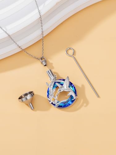 Urn Necklace for Women Sterling Silver Meaningful Memorial Jewelry | Paw Print/Butterfly/Dragonfly/Bird/Dolphin/Mountain/Tree of Life Urn Necklace for Ashes Cremation Keepsake Jewelry for Women - style: Crystal-Hummingbird