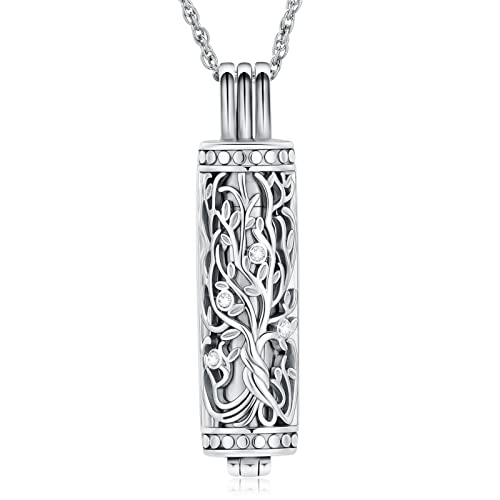 shajwo Cylinder Cremation Jewelry Tree of Life Urn Ashes Necklace for Women Men Vial Cremation Ash Pendant Loved One Memorial Jewelry - color: Silver