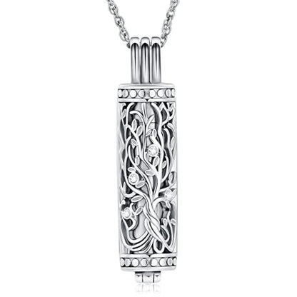shajwo Cylinder Cremation Jewelry Tree of Life Urn Ashes Necklace for Women Men Vial Cremation Ash Pendant Loved One Memorial Jewelry - color: Silver