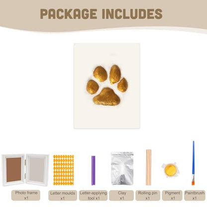 Avont Paw Print Kit, Pet Memorial Keepsake with Frame | Skin-Friendly Air-Dry Clay | Wooden Double-Hinged Frame | DIY Pet Name Stencils | Tabletop & Wall Mount | White - color: White