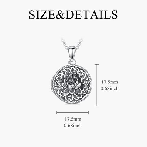 Round Locket Necklace 925 Sterling Silver Filigree/Flower Locket Necklace That Holds Pictures Birthday Christmas Jewelry Gifts for Women - color: 06-Lotus Locket