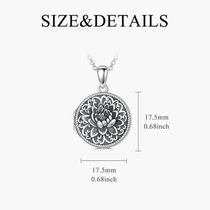 Round Locket Necklace 925 Sterling Silver Filigree/Flower Locket Necklace That Holds Pictures Birthday Christmas Jewelry Gifts for Women - color: 06-Lotus Locket