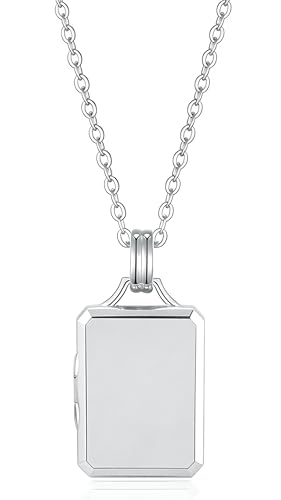 YOUFENG Love Heart Locket 14K Gold-Filled Oval Circle Rectangle Lockets that Hold Pictures Necklace for Women - color: SilverRectangle