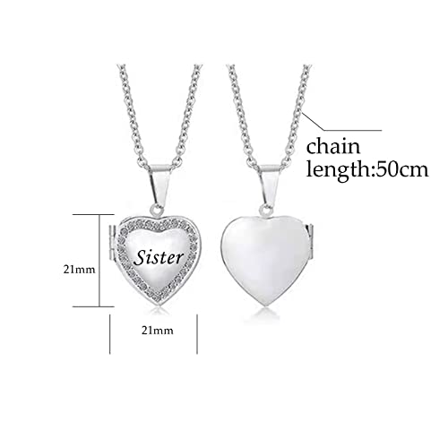 KunBead Women's Love Heart Photo Locket Necklace with Picture inside Jewelry Pendant Necklace for Auntie Friend Dad Daughter Granddaughter Nana Sister Wife Mom Grandma - style: Sister