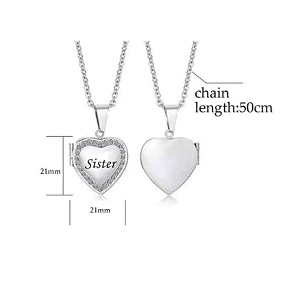 KunBead Women's Love Heart Photo Locket Necklace with Picture inside Jewelry Pendant Necklace for Auntie Friend Dad Daughter Granddaughter Nana Sister Wife Mom Grandma - style: Sister