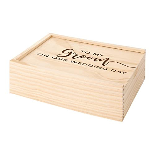 Koyal Wholesale Engraved Wood Groom Gift Box from Bride Wedding Day Gift for Groom, Husband, or Fiancé Sentimental Keepsake Box, Perfect Groom Gifts from Bride for Wedding Morning Boudoir Photo Box - color: To My Groom On Our Wedding Day
