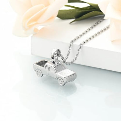 shajwo Pick Up Truck Urn Necklaces for Ashes for Men - color: Silver