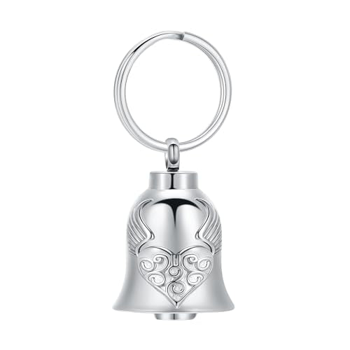 constantlife Cremation Jewelry for Ashes Angel Wing Heart Bell Urn Necklace Memorial Pendant Loved Ones Ash Holder Keepsake Gift for Women Men - color: Keychain-silver