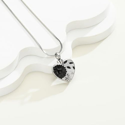 Urn Necklace for Ashes Sunflower Cross Necklace Cremation Jewelry Ashes Necklace for Human Women Pets Sunshine Pendant Keepsake Jewelry for Ashes - color: Black