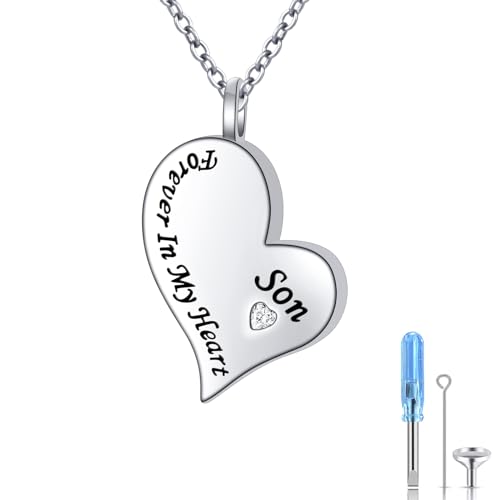 Ladytree 925 Sterling Silver Cremation Urn Necklace for Ashes - style: Son