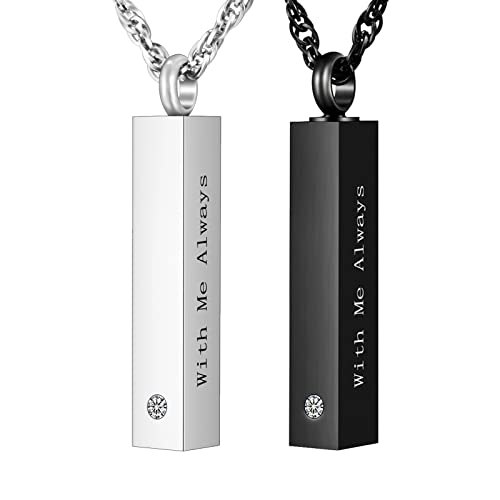 abooxiu Urn Necklace for Ashes Cube Cremation Jewelry for Ashes Minimalist Ashes Necklace Vertical Stainless Steel Memorial Ash Holder - color: Silver&Black, style: Non-engraving