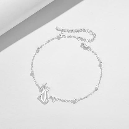 LONAGO Cat Bracelet Sterling Silver Cat Chain Bracelet Gift for Women - color: Silver Cat