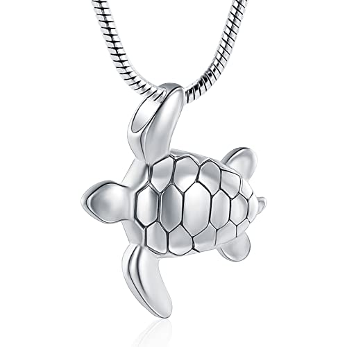 shajwo Sea Turtle Cremation Urn Necklaces for Ashes | Stainless Steel Animal Urn Keepsake Jewelry Pendants for Men Women - color: 1-Silver