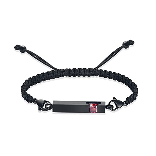 XSMZB Urn Bracelet for Ashes Stainless Steel Crystal Cube Cremation Bangle Locket Memorial Ashes Holder Keepsake for Women Men - color: Black-Red