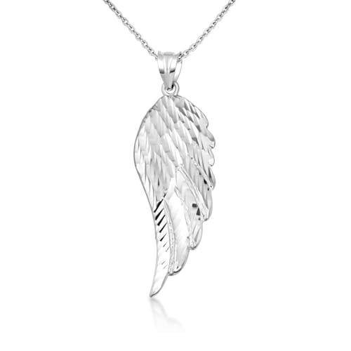Claddagh Gold .925 Sterling Silver 1.2" Single Angel Wing Heavenly Celestial Charm Pendant Necklace with Rolo Chain and Pendant only - size: 16" Rolo Chain with Pendant