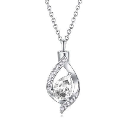 Teardop Cremation Jewelry Urn Necklace for Human Pet Ashes CZ Heart Stainless Steel Urn Pendant Memorial Jewelry Sympathy Gift - color: April