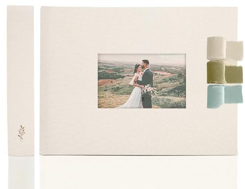 Premium Scrapbook Album with Window and Writing Space – 60 Pages holds 200 Photos of Different Sizes – Wedding, Baby, Travel & Family Memories – 11.4" x 8.6" - Oat - color: Oat, size: Small w/ Window