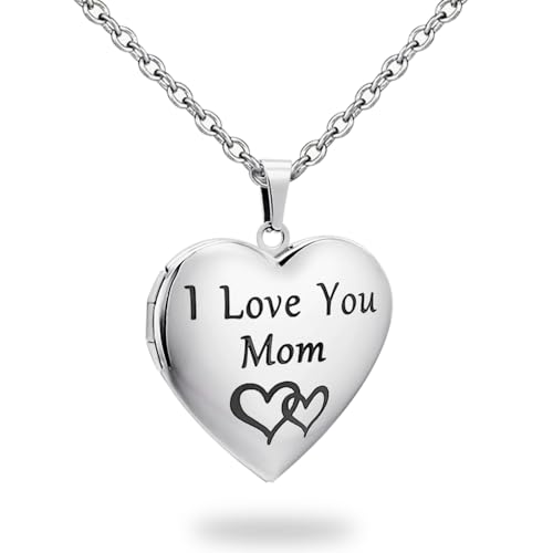 PHOCKSIN Personalized Locket Necklace for Women Photo Necklace with Customized Picture Birth Flower Birthstone Customizable Birthday Gifts - color: #12 Heart Silver Mom