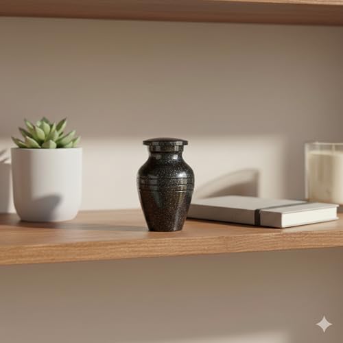 Gray Comet Small Keepsake Cremation Urns for Human Ashes with Velvet Heart Case and Funnel - Beautiful Peaceful Black Hand Engraved Mini Memorial Urn