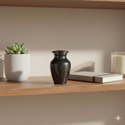 Gray Comet Small Keepsake Cremation Urns for Human Ashes with Velvet Heart Case and Funnel - Beautiful Peaceful Black Hand Engraved Mini Memorial Urn