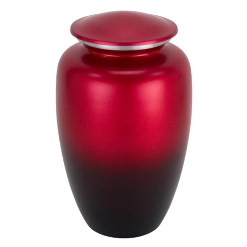 Sunset Red Aluminum Cremation Urn for Ashes, Aluminum, Red Urn, Adult Sized Cremation Urn, 10.5 Inches High - color: Red