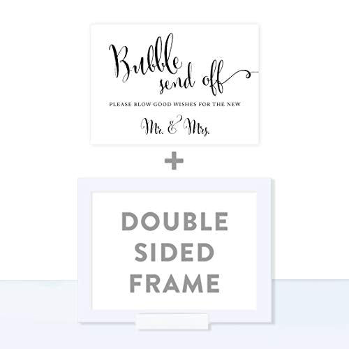 Andaz Press Wedding Framed Party Signs, Formal Black and White, 5x7-inch, Bubble Send Off Please Blow Good Wishes for the New Mr. & Mrs. Sign, 1-Pack, Includes Frame - color: Activity Bubble Send Off