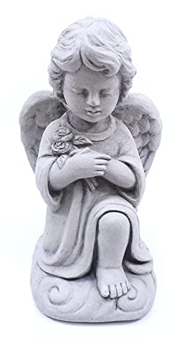 Massarelli's Sweet Blessings Angel Statue - 'Roses' - Beautiful Patio & Garden Cast Stone Sculpture - Perfect for Indoors or Outdoors