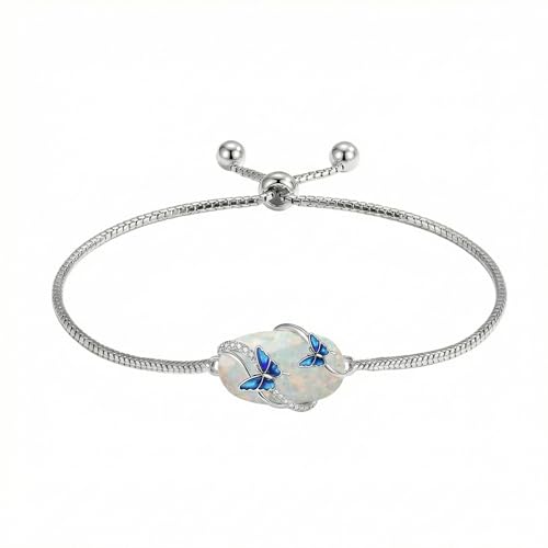 Hummingbird/Bee/Black Cat/Butterfly/Dragonfly Bracelet 925 Sterling Silver Opal Bracelet Opal Jewelry Gifts for Women Mom Wife - style: Butterfly