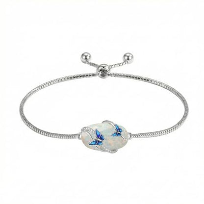 Hummingbird/Bee/Black Cat/Butterfly/Dragonfly Bracelet 925 Sterling Silver Opal Bracelet Opal Jewelry Gifts for Women Mom Wife - style: Butterfly